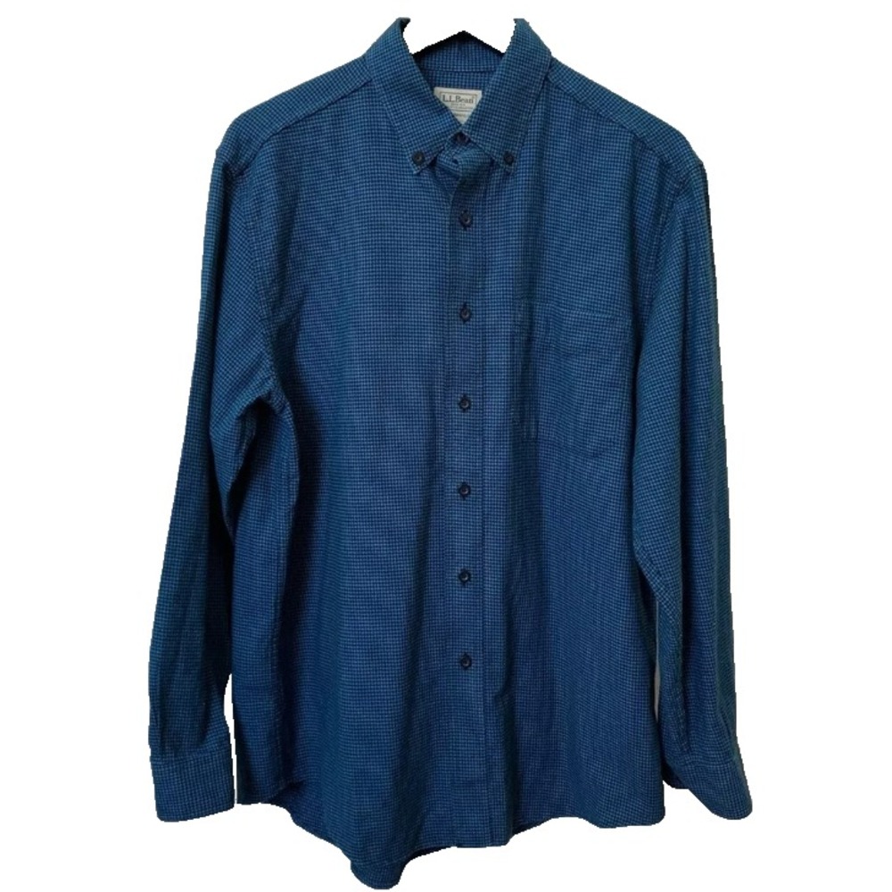 LL Bean Houndstooth 100% Cotton Check Button Up Traditional Fit Shirt Blue M